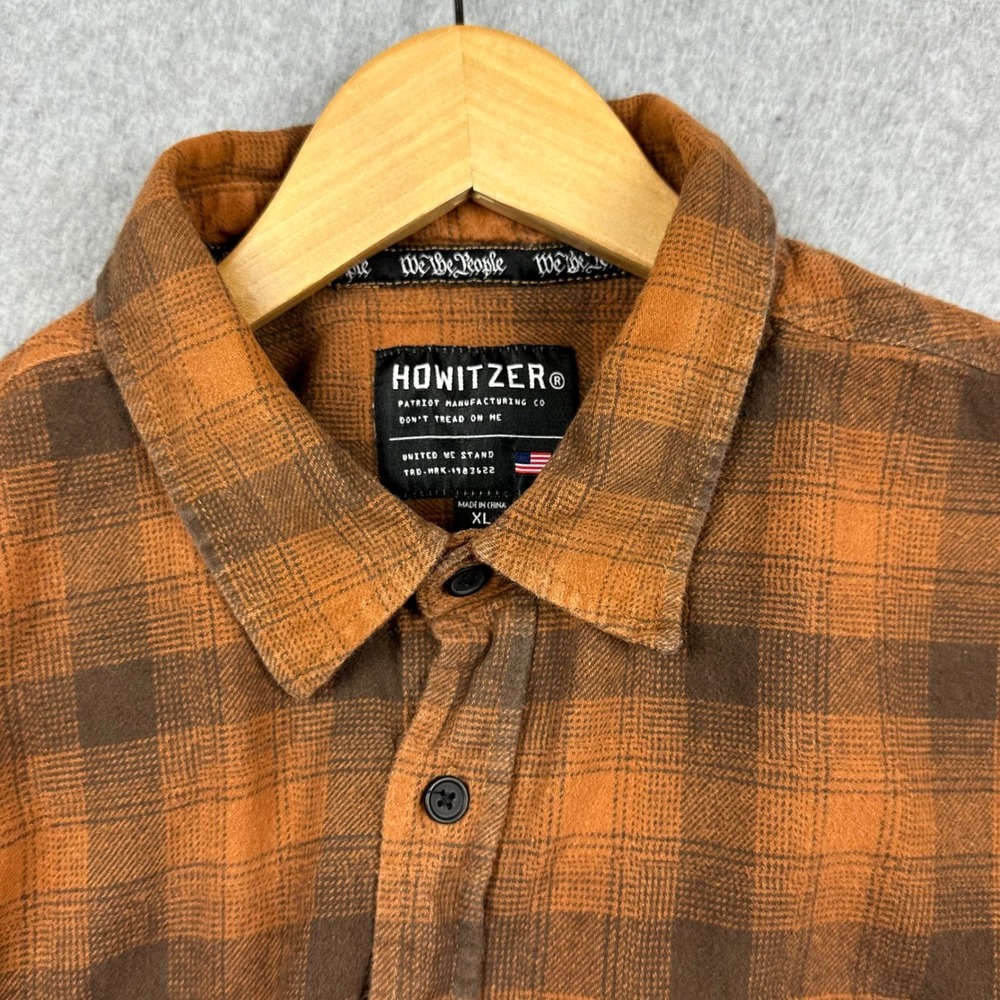 Howitzer Patriot Mfg Co Mens XL Orange Brown Plaid Flannel Button Up Shirt - Picture 4 of 9